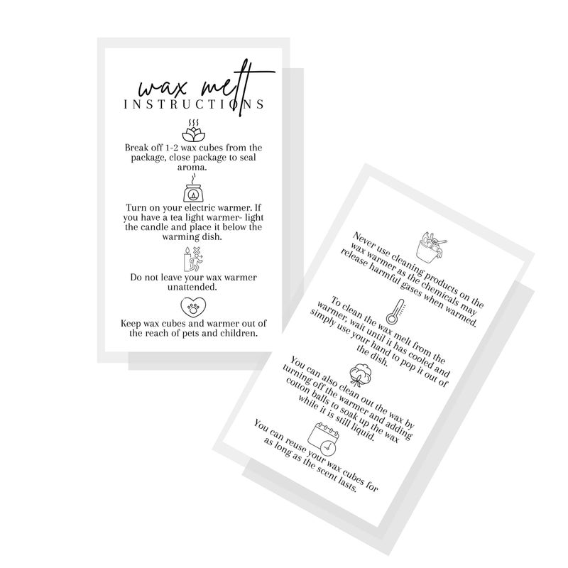 Lashicorn Wax Melt Instruction Cards | 50 Pack | 2x3.5  in Business Card | Wax Melt Supplies | Wax Melt Consultant Supplies | For Use with Wax Melt  Wax Warmer | Minimalist White with Black Design - Image 1